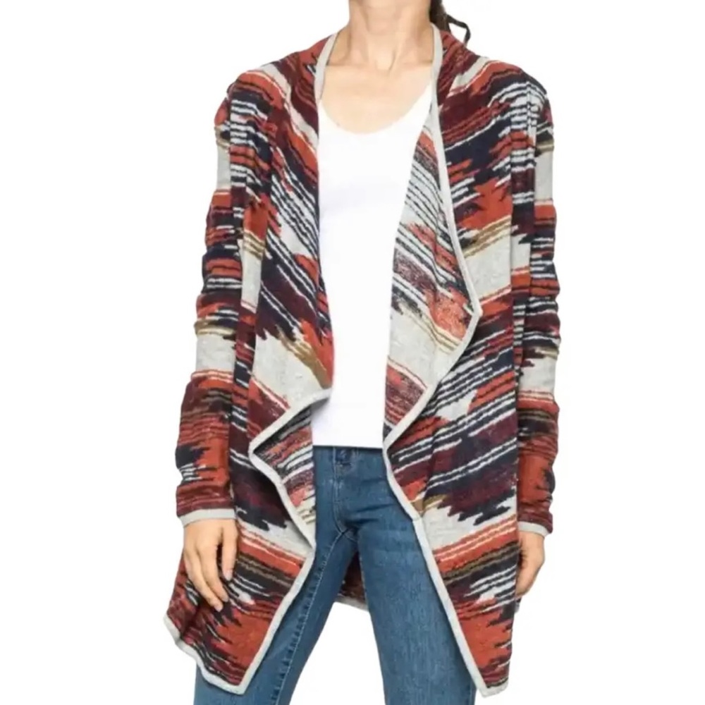 Lucky Brand  Brown Aztec Western Boho Open Front Cardigan Small